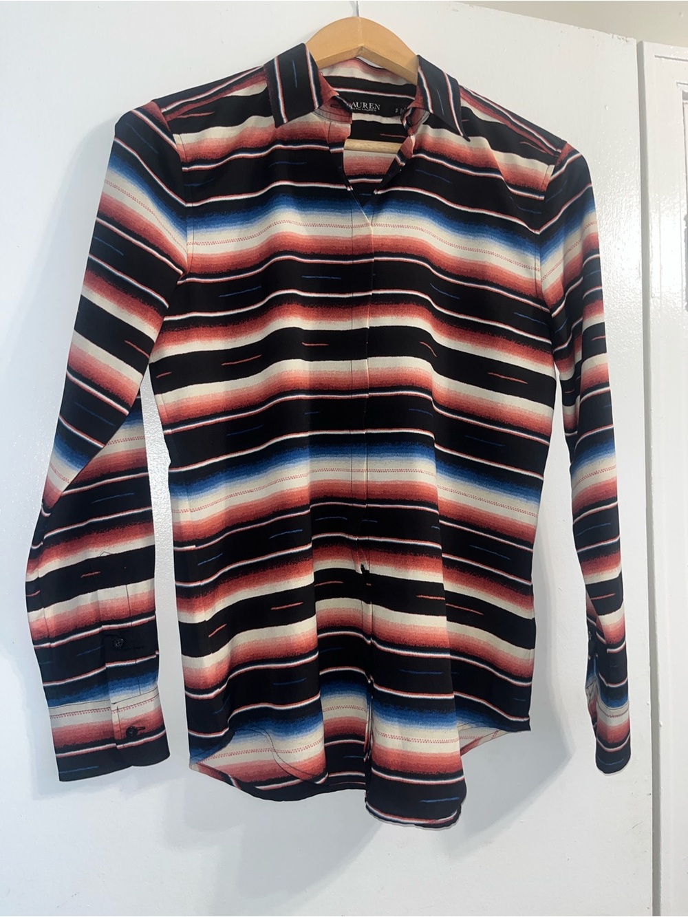 Ralph Lauren Striped Button-Down Shirt in Black, Red & Blue